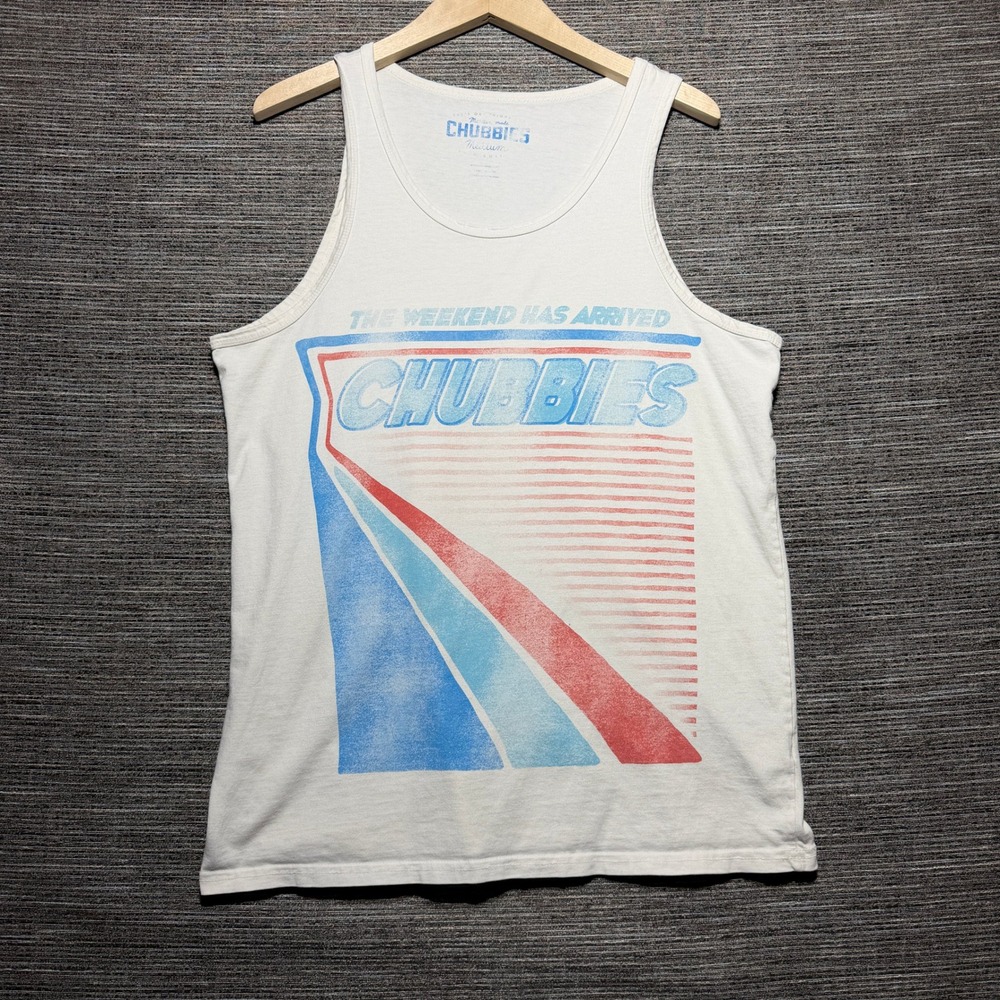 Chubbies Tank Top Men Medium White The Weekend Has Arrived Graphic Retro Cotton